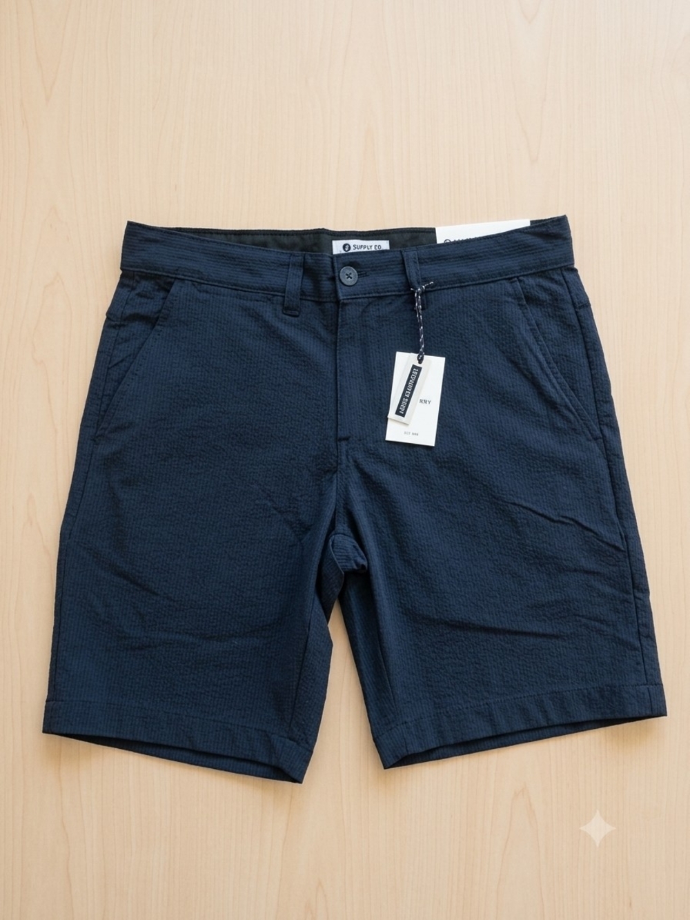 Sperry Navy Seersucker-Texture Flat-Front Shorts